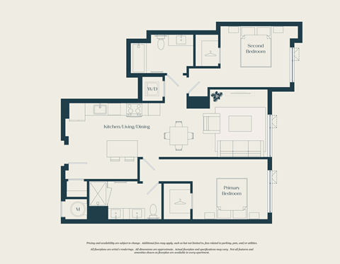 Floor plan for 2 beds, 2 baths, 984 sqft